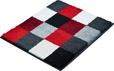 Badteppich Karo rot rubin grau