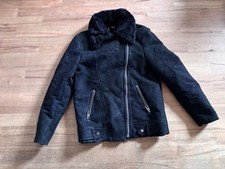 H&M Divided Biker Teddy Jacke, schwarz, Wildleder-Optik, Gr. 32