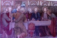 1909 2x litho Henry Holiday Stained glass The Last Supper Study in Drapery +Text