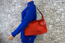 MAXX DAMEN ECHT LEDER WILDLEDER SCHULTER HAND TASCHE ERDBEERE ROT