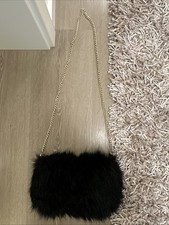 Plüsch Tasche Clutch Fell Kunstpelz Schwarz 