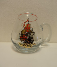 Glasbecher Glaskrug mit Henkel   Segelschiff-Motiv