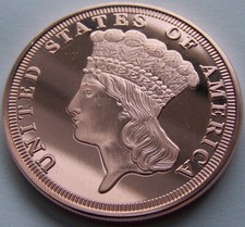 1 UNZE 999 KUPFER - INDIANER PRINZESSIN - MOTIV DER 3 DOLLAR GOLDMÜNZE VON 1854