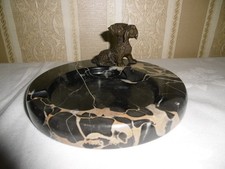 Antik Aschenbecher Bronze Hund Schnauzer