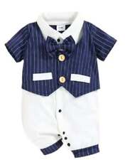 Baby Taufanzug Babyanzug Taufoutfit Strampler Baby Overall Taufe blau/weiß 3-6 M