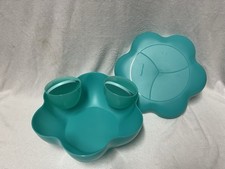 Tupperware große Chip & Dip Blumen Schüssel türkis 5,6 L+ 2 kleine Schüsseln