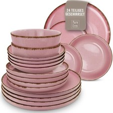 Steingut Geschirrset 6 Pers. Rustic 24-tlg Hochwertiges Landhausstil - Geschirr