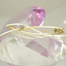 Tolle Brosche Anstecknadel 585 Gelbgold 14K 1 Diamant ca 0,05 ct Wesselton si