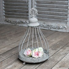 Vintage Teller Drahthaube Pflanzkrone Shabby Grau Deko Vogelkäfig Pflanzkäfig 