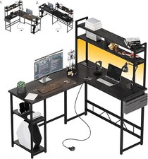 Schreibtisch Eckschreibtisch L-Form Regal LED USB Steckdosen 140x120 oder 210x50