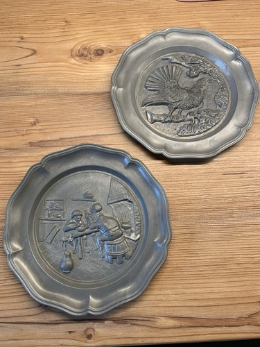 Zwei zinn wandteller jagd - zinn, jagd-