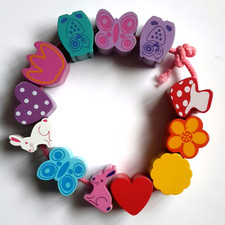 12 megagroße BAMBINI FÄDELPERLEN + KORDEL Tiere Blumen Herzen (Fein-)Motorik TOP