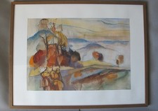 Willi Ulfig ( 1910 Breslau - 1983 Regensburg ) Moderne Landschaft  Aquarell 1977