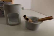 Schoko Fondue Set "Depot" weiß mit 4 Gabeln -NEU-