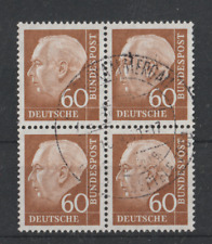 Bund Heuss II, 60Pf, Mi. 262 4er-Block zentr. gestempelt gute Zähnung