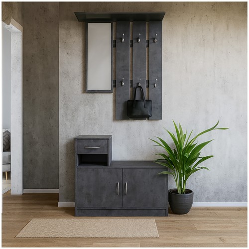 Garderobe beton mit spiegel - mit,