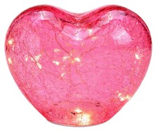 Dekoleuchte Herz Glas Rosa, Herz Lampe mit LED Lichterkette, Dekolampe, Leuchte