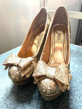 High Heels: Plateau-Damen Glitzer Pumps, gold, "Daisy"-Stil, Grösse 37, Plateau