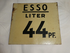 Altes Blechschild Preisschild Benzin Esso Liter 44 Pfennig Tankstelle Oldtimer