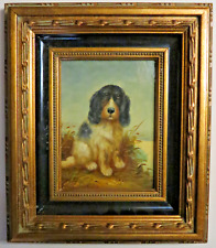 signiertes Neundorf Porzellanbild "Hund" in goldfarbenen Rahmen (35 cm x 30 cm)