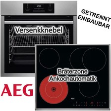 Backofen Set AEG versenkbare Drehknöpfe Glaskeramikkochfeld 60cm Edelstahlrahmen