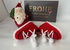 Babyschuhe Socken Weihnachtgeschenk 10cm Rot Strick gehäkelt Handarbeit Neu
