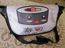 süße Umhängetasche Sushi Anime kawaii _ Unisex Men Women Kids schwarz mit Bild