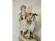 Meissen Figur Porzellan Figurengruppe Mädchen mit Ziege um 1860-1924