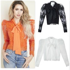 Damen Bluse Spitze Puffärmel