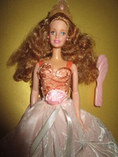 B1878) BLONDE BARBIE MATTEL ALS PRINZESSIN LANGES FESTLICHES KLEID+KRONE+SCHUHE