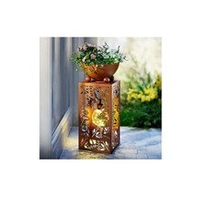 LED-Pflanzsäule Blumen Dekosäule Metall LED Deko Beleuchtung Timer 40cm in Braun