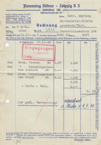 Leipzig rechnung 1942 - leipzig,,