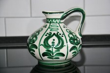 Ulmer Keramik Krug weiß grüner Henkelkrug handbemalt  Wein Krug Höhe 16 cm TOP
