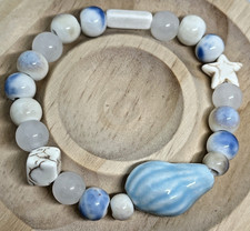 Süßes Muschel Stern Porzellan Keramik Jade Armband Stretcharmband blau weiß
