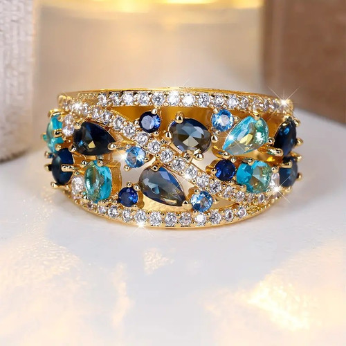 Damen ring gold blau - blau, –