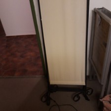 Paravent 3 tlg schwarzes Metall mit gelblichem Bezugsstoff