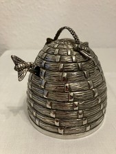 Vintage Godinger Bienenstock Honigtopf versilbert mit Löffel