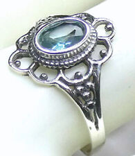 Blautopas Ring 925 Silber Gr 53 - 62 romantischer Antikstil fac Edelstein NEU