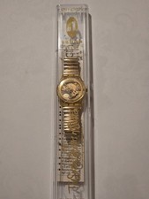 Swatch Golden Jelly Swiss Made 34mm Unisex Armbanduhr Mit Goldenen Flexiband