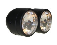 Doppel Scheinwerfer schwarz H4 H7 Klar Glas Motorrad Custom Bike Fighter Chopper