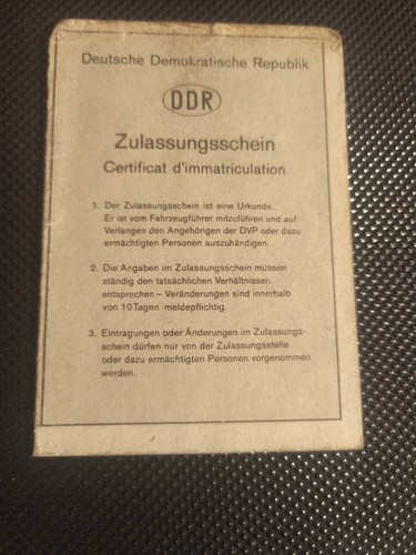 Ddr zulassung trabant - zulassung,