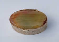 Pillendose Schmuckdose Vintage Onyx  Oval Vergoldet