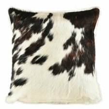 KUHFELL KISSEN 40 x 40 cm TRICOLOR BEIGE BRAUN KISSENBEZUG BEIDE SEITEN KUHFELL