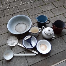 Shabby Vintage Konvolut Emaille Schüssel Pflanzgefäß Blumen Schale Deko uvm.