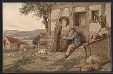 Künstler-AK Korbflechter mit