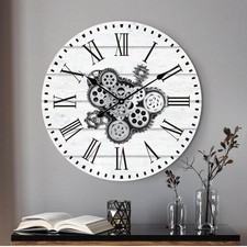 LaFocuse Mobile Wall Clock Riese 57 cm weiße industrielle hölzerne Vintage Wall