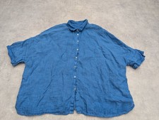 120% Lino Shirt Damen UK 20 22 blau Leinen Bluse Boho Häkel Relaxed Lagenlook