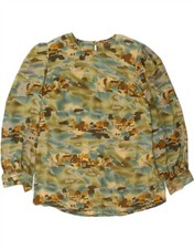 VINTAGE Damen Langarm Bluse Oberteil UK 14 Large Khaki Camouflage CM43