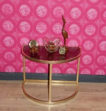 70er kleiner Konsolentisch Ablage Nachttisch Messing Rauchglas retro gold space