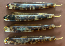 4x Antik Hand Rasier Messer Friseur Barbier rostig gemarkt 20-50erJ 16cm Deko